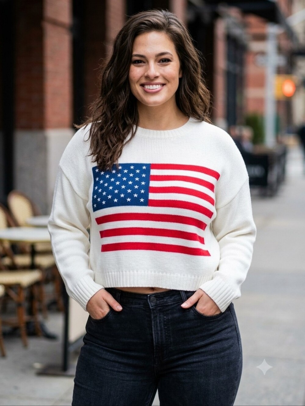 TORRID White Crewneck Sweater with Red White & Blue American Flag Graphic - Picture 3 of 15